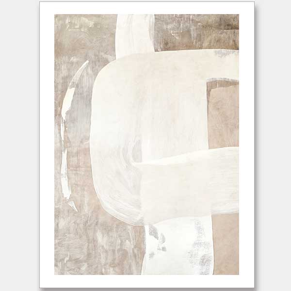 Minimalist abstract wall art featuring beige, ivory, and grey tones with gentle geometric shapes and textures for tranquil interiors.