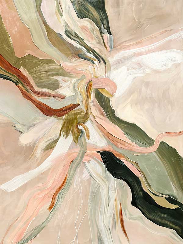 Fluid abstract wall art in soft earthy tones with harmonious forms and lines that flow from the centre to the edges.