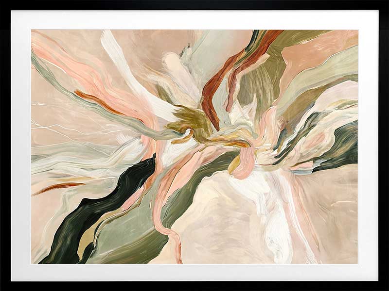 Fluid abstract wall art in soft earthy tones with harmonious forms and lines that flow from the centre to the edges.