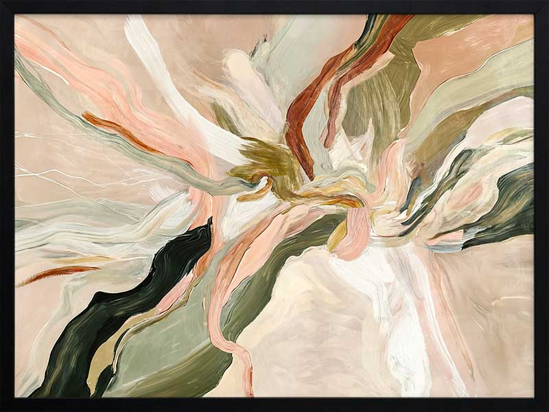 Fluid abstract wall art in soft earthy tones with harmonious forms and lines that flow from the centre to the edges.