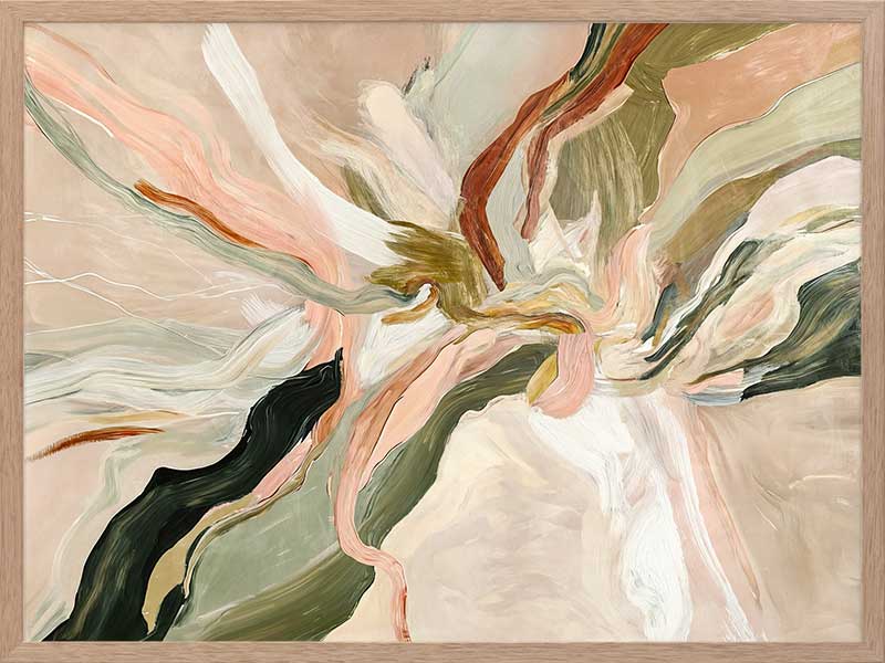 Fluid abstract wall art in soft earthy tones with harmonious forms and lines that flow from the centre to the edges.