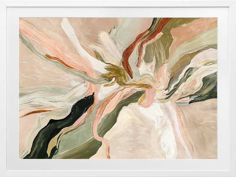 Fluid abstract wall art in soft earthy tones with harmonious forms and lines that flow from the centre to the edges.