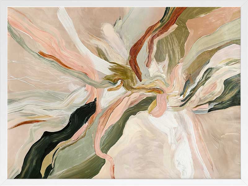 Fluid abstract wall art in soft earthy tones with harmonious forms and lines that flow from the centre to the edges.