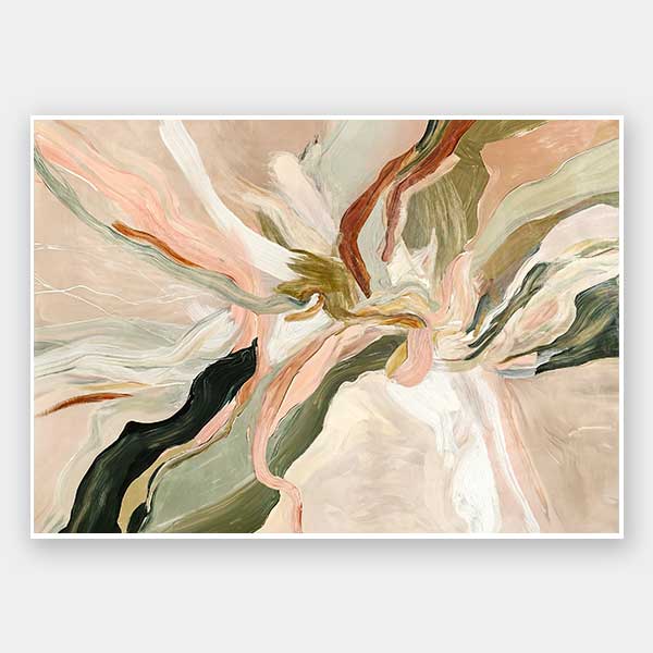 Fluid abstract wall art in soft earthy tones with harmonious forms and lines that flow from the centre to the edges.