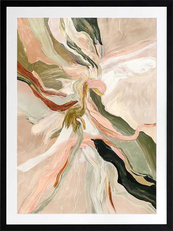 Fluid abstract wall art in soft earthy tones with harmonious forms and lines that flow from the centre to the edges.