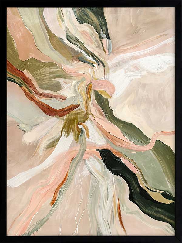 Fluid abstract wall art in soft earthy tones with harmonious forms and lines that flow from the centre to the edges.