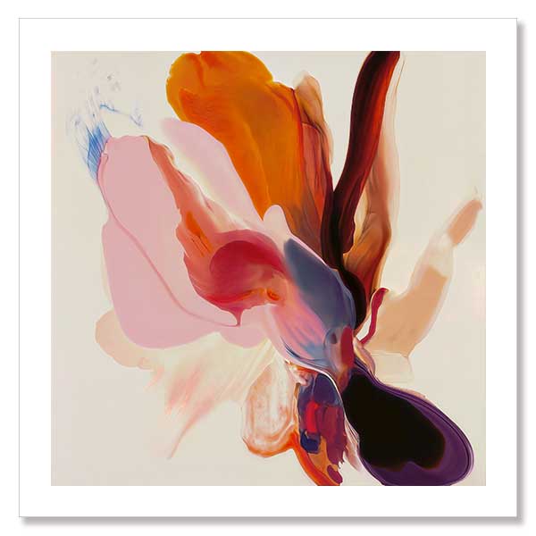 Vibrant abstract floral wall art featuring playful, fluid forms in warm tones, perfect for contemporary spaces.