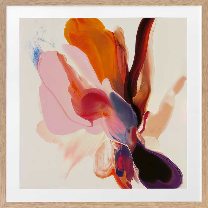 Vibrant abstract floral wall art featuring playful, fluid forms in warm tones, perfect for contemporary spaces.
