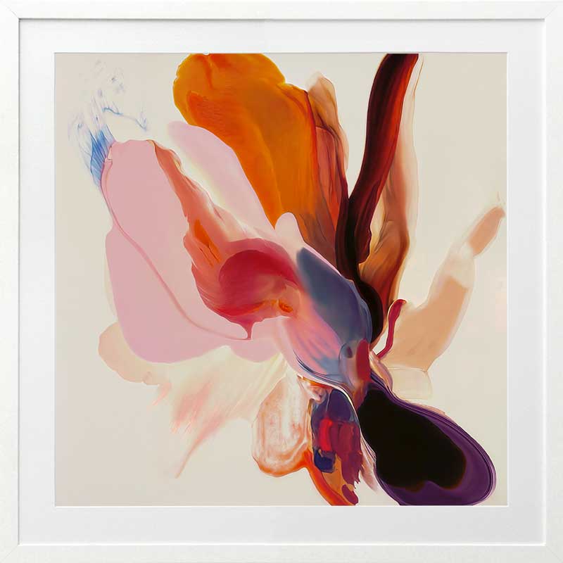 Vibrant abstract floral wall art featuring playful, fluid forms in warm tones, perfect for contemporary spaces.