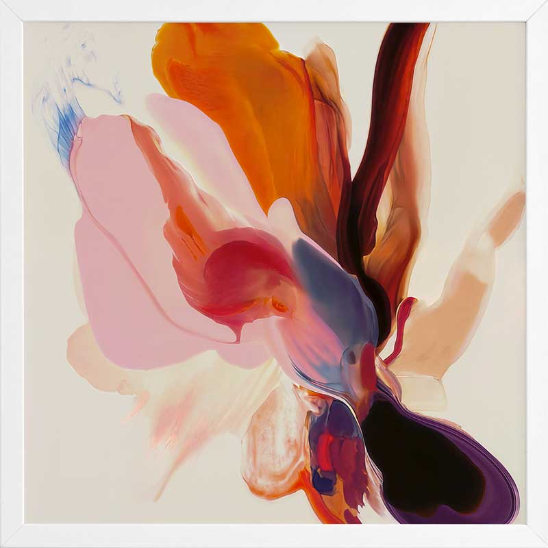 Vibrant abstract floral wall art featuring playful, fluid forms in warm tones, perfect for contemporary spaces.