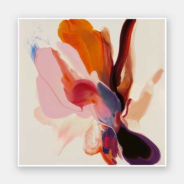 Vibrant abstract floral wall art featuring playful, fluid forms in warm tones, perfect for contemporary spaces.