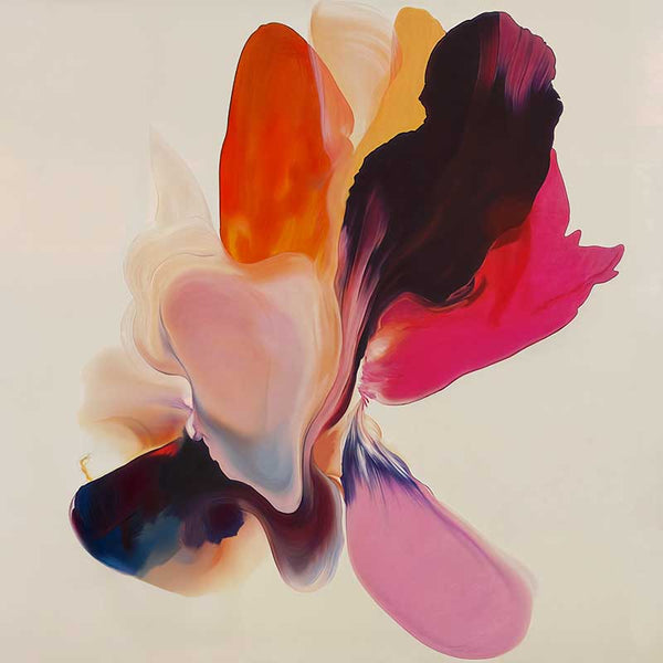 Vibrant abstract floral wall art featuring playful, fluid forms in warm tones, perfect for contemporary spaces.