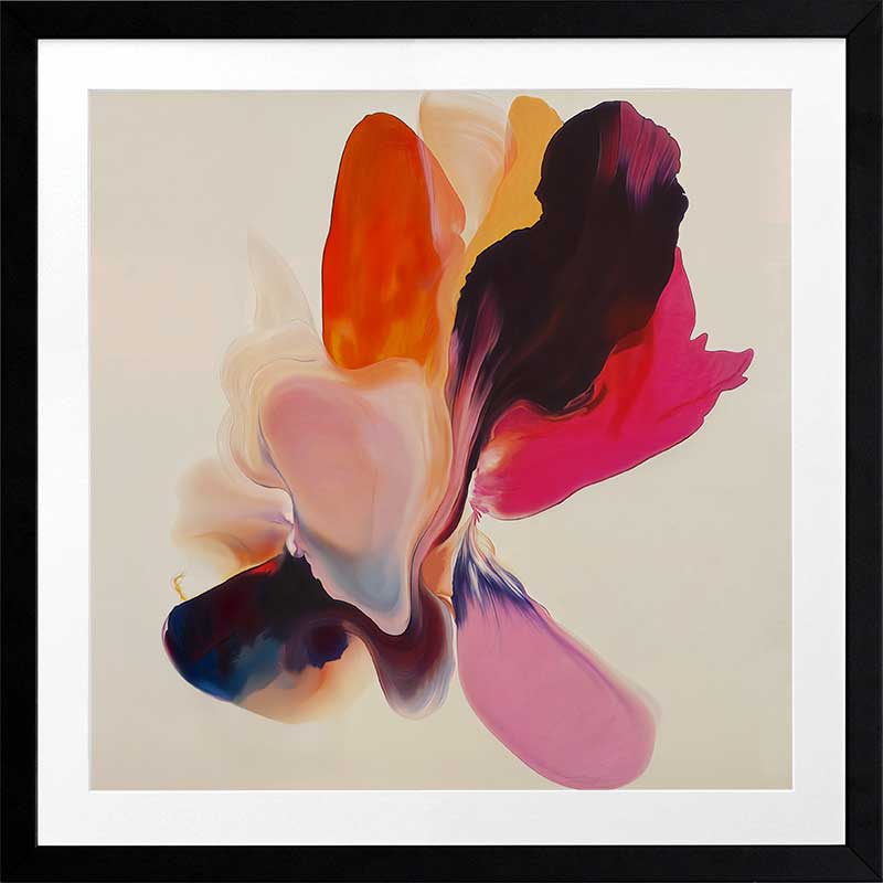 Vibrant abstract floral wall art featuring playful, fluid forms in warm tones, perfect for contemporary spaces.