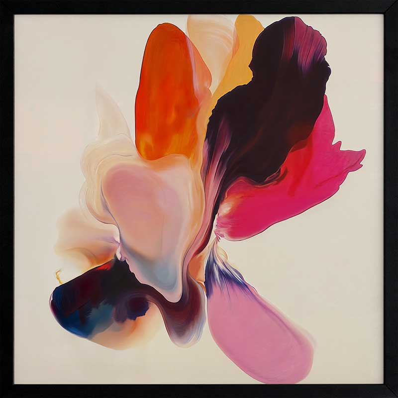 Vibrant abstract floral wall art featuring playful, fluid forms in warm tones, perfect for contemporary spaces.