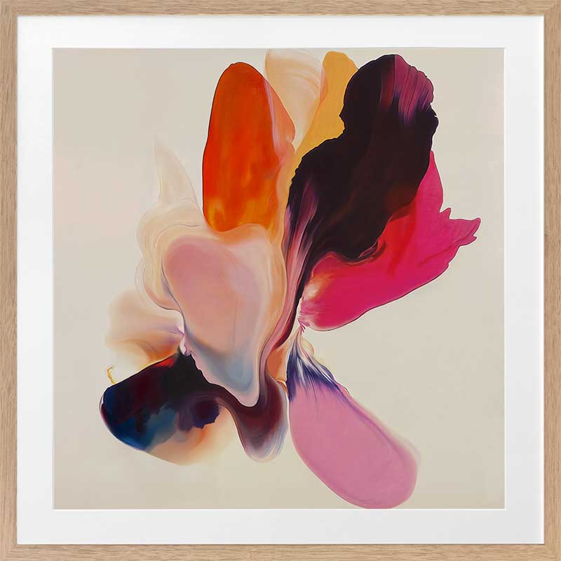 Vibrant abstract floral wall art featuring playful, fluid forms in warm tones, perfect for contemporary spaces.