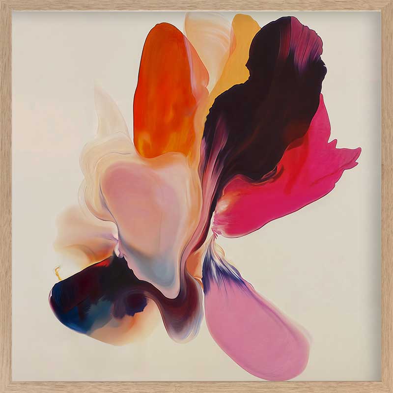 Vibrant abstract floral wall art featuring playful, fluid forms in warm tones, perfect for contemporary spaces.