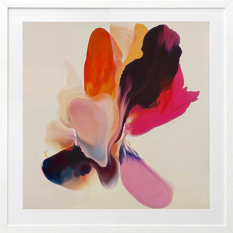 Vibrant abstract floral wall art featuring playful, fluid forms in warm tones, perfect for contemporary spaces.