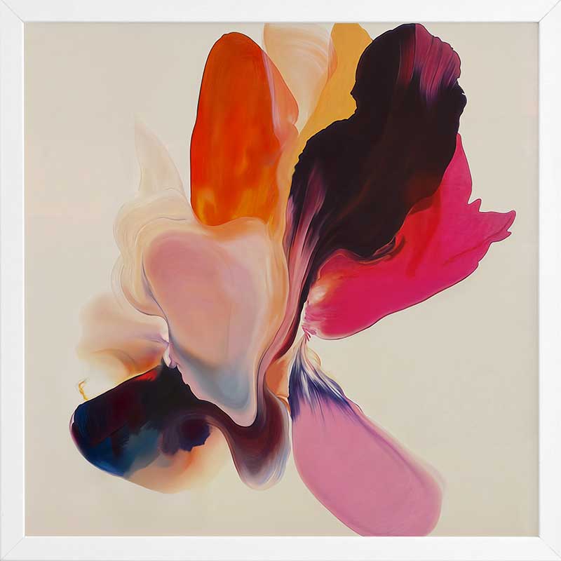 Vibrant abstract floral wall art featuring playful, fluid forms in warm tones, perfect for contemporary spaces.