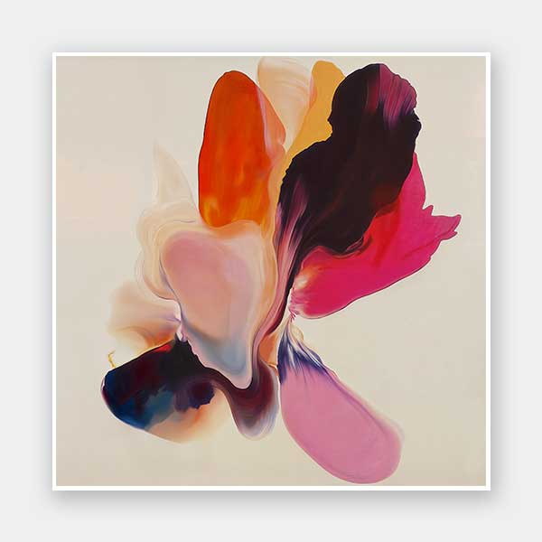 Vibrant abstract floral wall art featuring playful, fluid forms in warm tones, perfect for contemporary spaces.