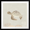 Illustrated turtle swimming calmly underwater among soft coral and bubbles in neutral and grey tones, from the Little Tails Collection by Urban Road.