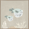 Two illustrated pufferfish floating through a bubbly underwater scene in soft blue and neutral tones, from the Little Tails Collection by Urban Road.