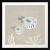 Two illustrated pufferfish floating through a bubbly underwater scene in soft blue and neutral tones, from the Little Tails Collection by Urban Road.
