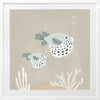 Two illustrated pufferfish floating through a bubbly underwater scene in soft blue and neutral tones, from the Little Tails Collection by Urban Road.