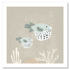Two illustrated pufferfish floating through a bubbly underwater scene in soft blue and neutral tones, from the Little Tails Collection by Urban Road.