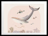 A large illustrated whale and a small turtle swim side by side through soft coral and ocean life in pastel pink and grey tones, from the Little Tails Collection by Urban Road.