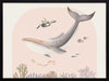 A large illustrated whale and a small turtle swim side by side through soft coral and ocean life in pastel pink and grey tones, from the Little Tails Collection by Urban Road.