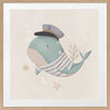 Whimsical illustration of a blue whale wearing a sailor hat and striped shirt surrounded by underwater elements from the Little Tails Collection by Urban Road.