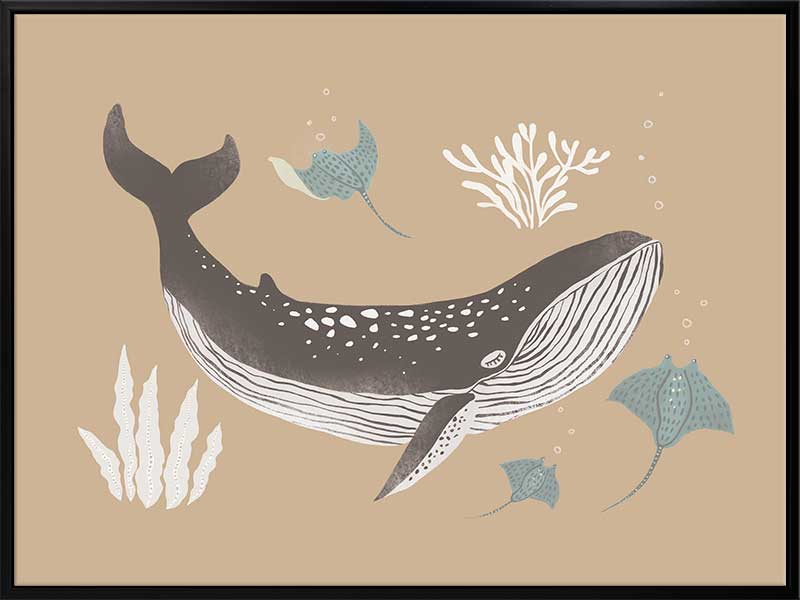 Soft-toned underwater artwork featuring a whale shark and ocean flora in brown and black from the Little Tails Collection by Urban Road.