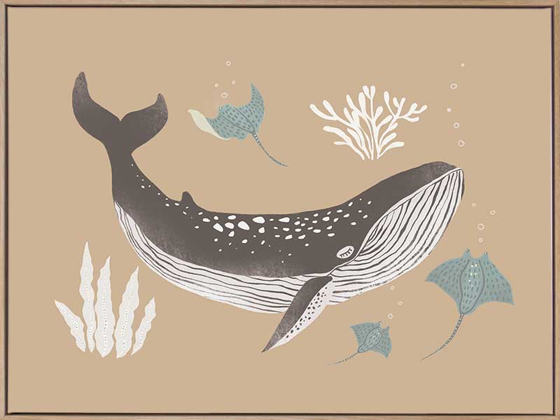 Soft-toned underwater artwork featuring a whale shark and ocean flora in brown and black from the Little Tails Collection by Urban Road.