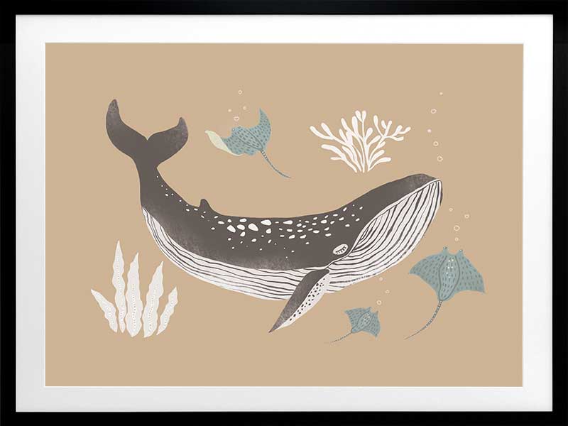 Soft-toned underwater artwork featuring a whale shark and ocean flora in brown and black from the Little Tails Collection by Urban Road.