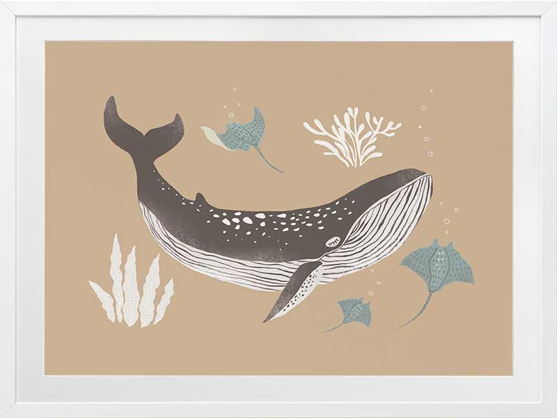 Soft-toned underwater artwork featuring a whale shark and ocean flora in brown and black from the Little Tails Collection by Urban Road.
