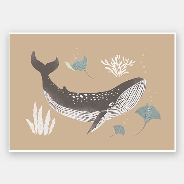 Soft-toned underwater artwork featuring a whale shark and ocean flora in brown and black from the Little Tails Collection by Urban Road.