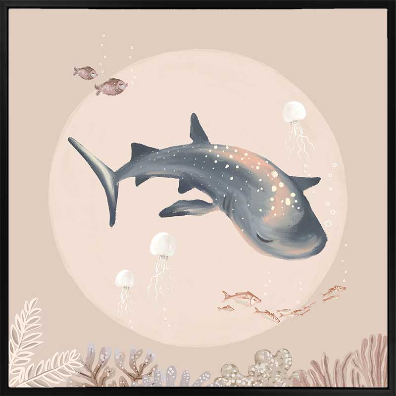 A dreamy underwater scene featuring a whale shark surrounded by fish and corals under soft moonlight tones, part of the Little Tails Collection by Urban Road.
