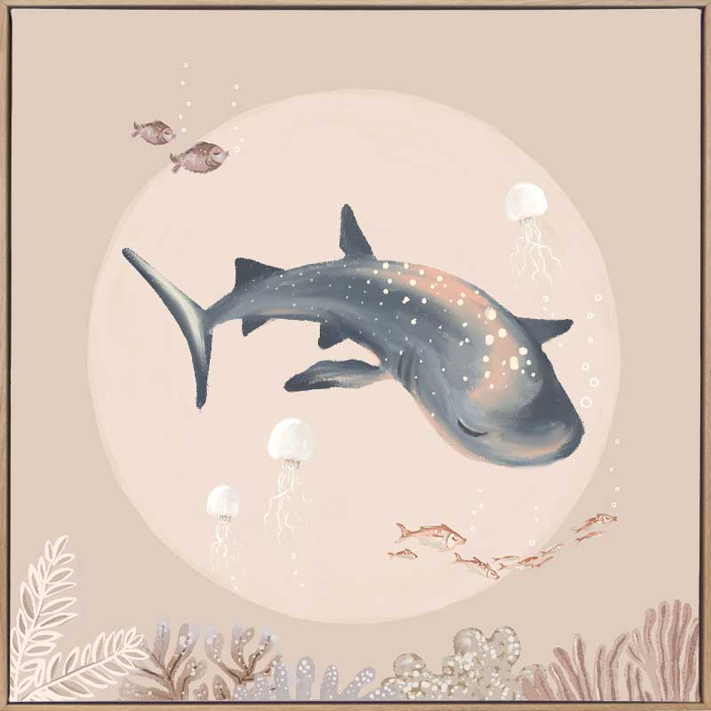 A dreamy underwater scene featuring a whale shark surrounded by fish and corals under soft moonlight tones, part of the Little Tails Collection by Urban Road.