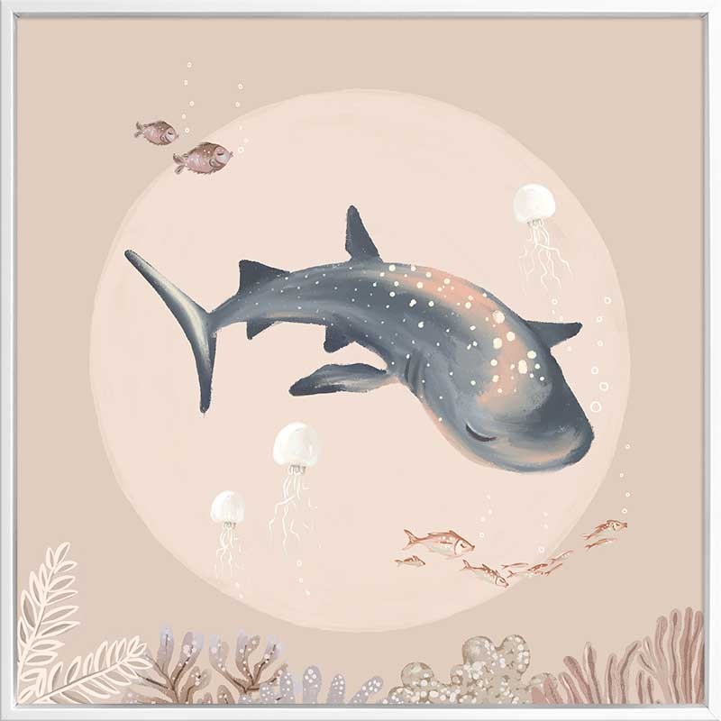 A dreamy underwater scene featuring a whale shark surrounded by fish and corals under soft moonlight tones, part of the Little Tails Collection by Urban Road.