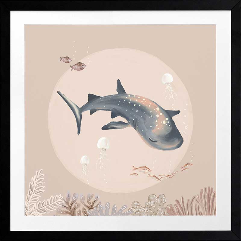 A dreamy underwater scene featuring a whale shark surrounded by fish and corals under soft moonlight tones, part of the Little Tails Collection by Urban Road.