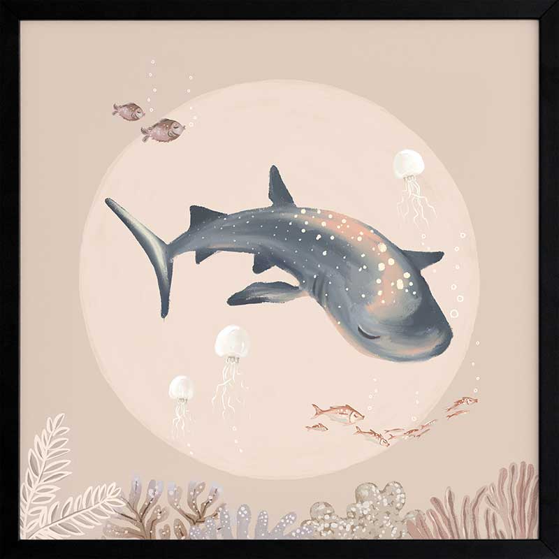 A dreamy underwater scene featuring a whale shark surrounded by fish and corals under soft moonlight tones, part of the Little Tails Collection by Urban Road.