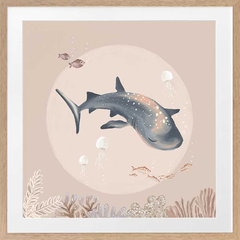A dreamy underwater scene featuring a whale shark surrounded by fish and corals under soft moonlight tones, part of the Little Tails Collection by Urban Road.