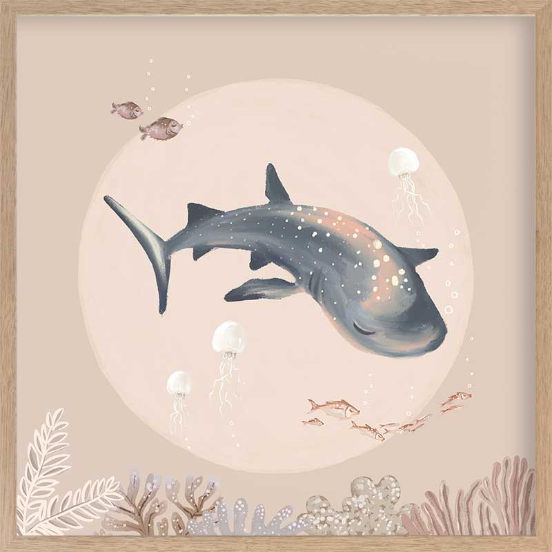 A dreamy underwater scene featuring a whale shark surrounded by fish and corals under soft moonlight tones, part of the Little Tails Collection by Urban Road.
