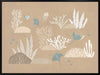 An underwater “garden” of corals, seaweed and small fish in soft brown and neutral tones, from the Little Tails Collection by Urban Road.