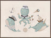 A playful underwater crew with a sailor octopus and a friendly narwhal among nautical accents in neutral blues, from the Little Tails Collection by Urban Road.