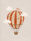 An orange hot air balloon drifts among soft clouds in a whimsical neutral scene, from the Little Tails Collection by Urban Road.
