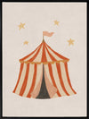 Striped circus tent with stars and a little flag rendered in soft neutral orange tones, from the Little Tails Collection by Urban Road.