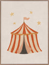 Striped circus tent with stars and a little flag rendered in soft neutral orange tones, from the Little Tails Collection by Urban Road.