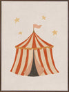 Striped circus tent with stars and a little flag rendered in soft neutral orange tones, from the Little Tails Collection by Urban Road.
