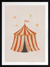 Striped circus tent with stars and a little flag rendered in soft neutral orange tones, from the Little Tails Collection by Urban Road.